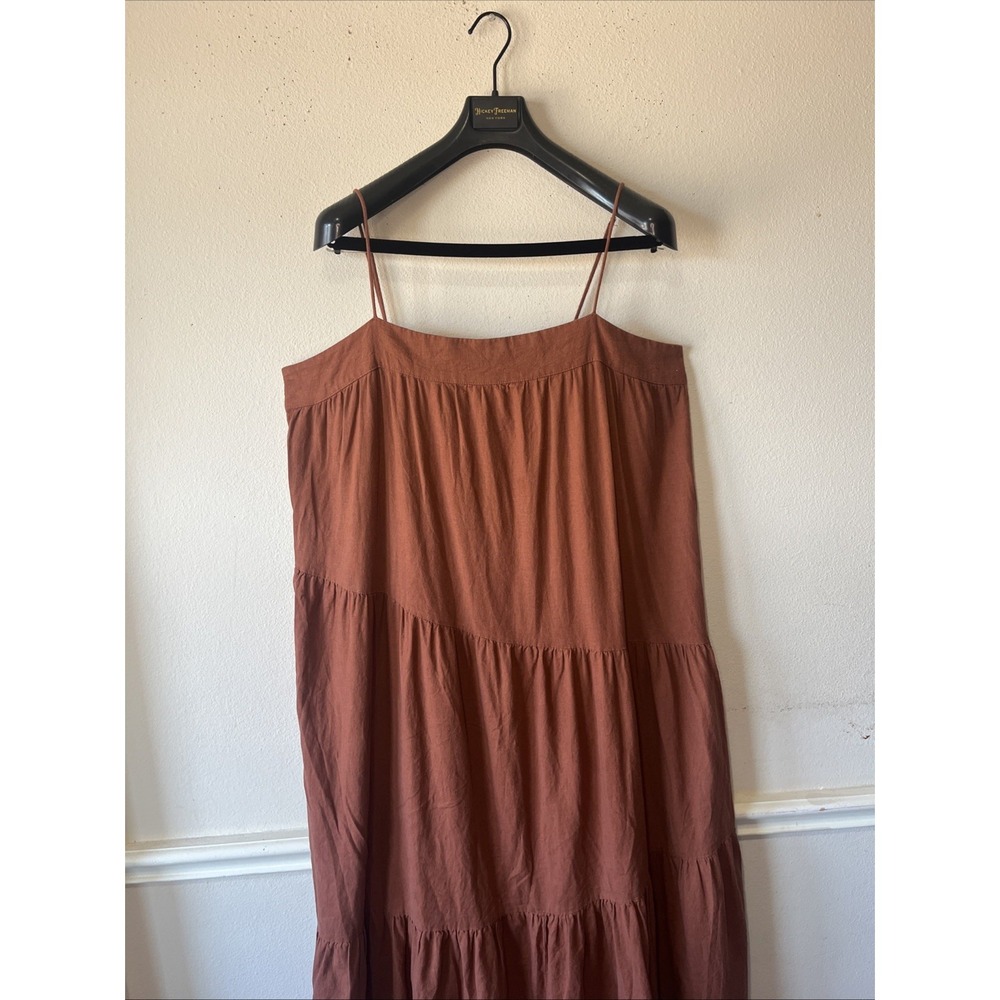 Abercrombie & Fitch Linen Blend Maxi Dress Rust XLT Asymmetrical TierFlowy Beach - Picture 3 of 16